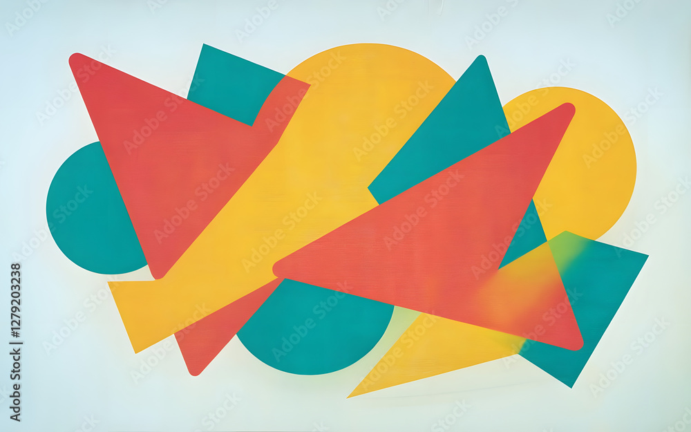 Poster geometric abstraction: a vibrant composition of overlapping geometric shapes in vivid colors creates