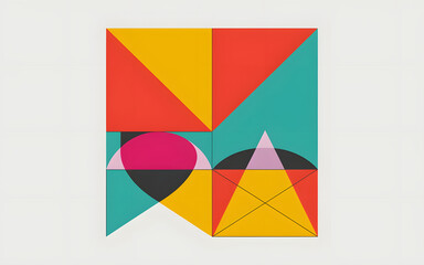 Obraz premium Abstract Geometric Composition: A captivating abstract artwork featuring a dynamic arrangement of vibrant geometric shapes, including triangles, squares, and circles.