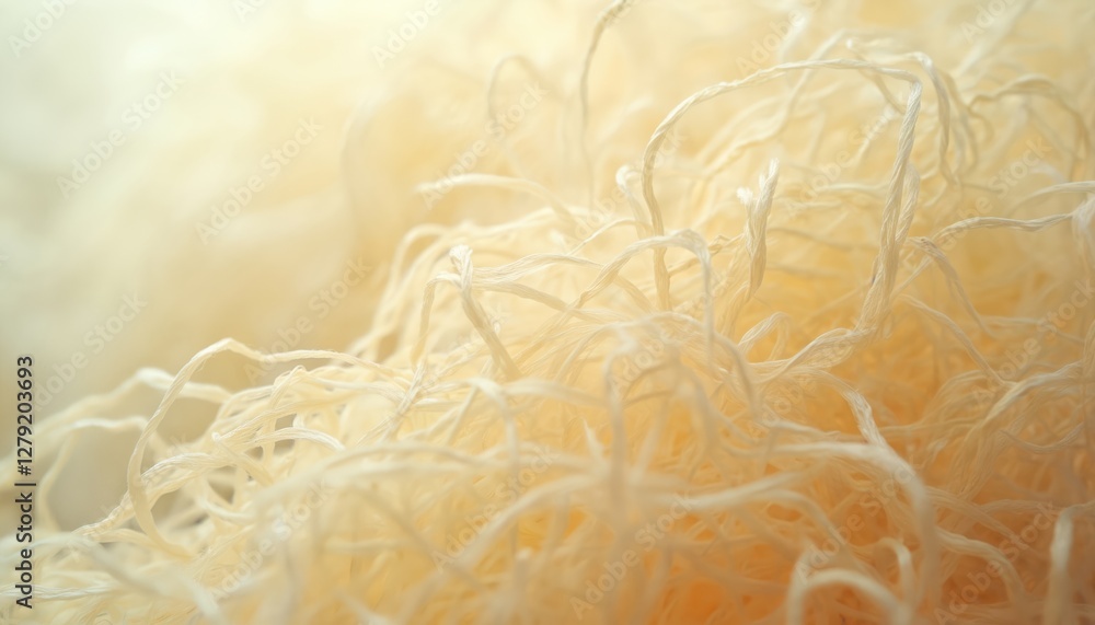 Poster close-up shows delicate interwoven yellow fibers creating background. textured thread pattern with s