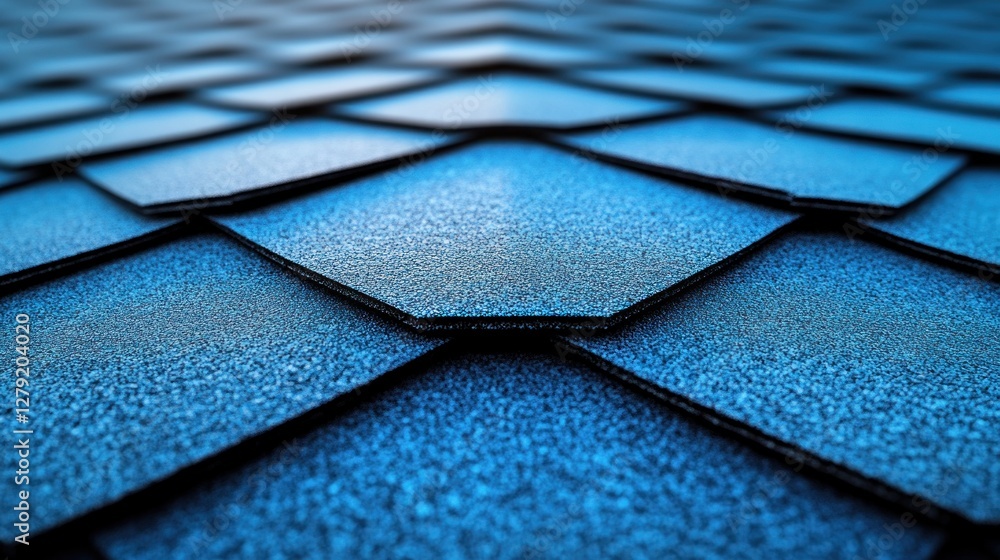 Poster close-up view of overlapping blue hexagonal tiles. background shows repeating pattern. possible use 