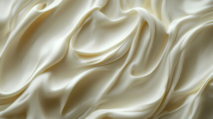 Obraz premium A close-up of smooth, creamy beige skincare or cosmetic product with rich, flowing texture. The glossy surface highlights hydration, luxury, and softness in an elegant composition