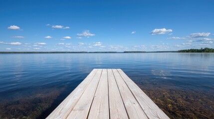 Fototapeta premium Lakeside Dock on Calm Water; Peaceful Summer Day