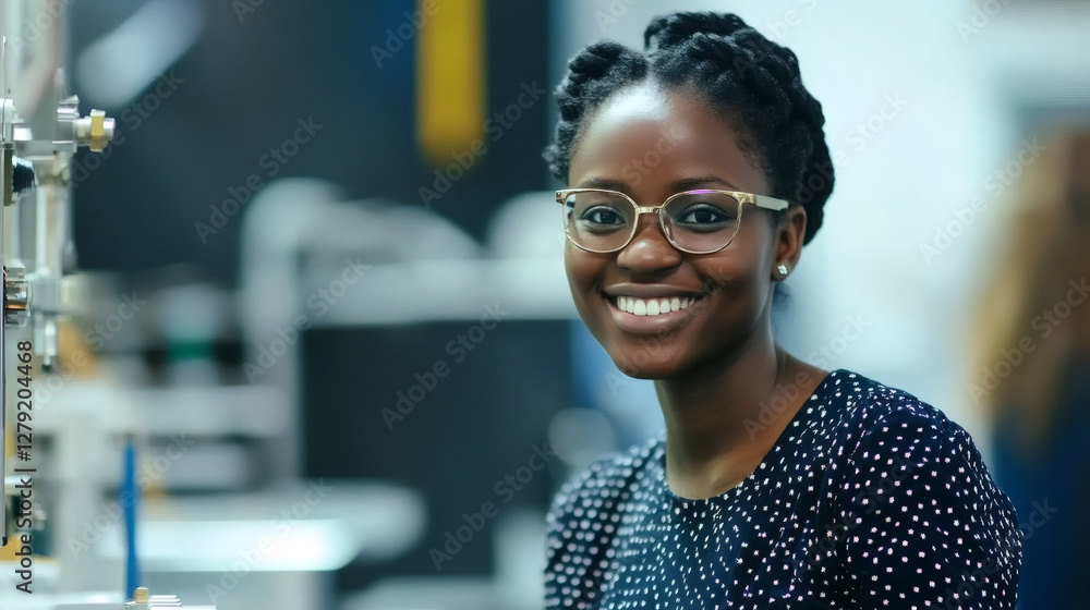Aufkleber confident african american female engineer analyzing technical data in high-tech laboratory setting