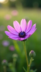 Obraz premium Purple cornflower petals swaying gently in the breeze, purple, wind, meadow