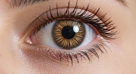 Obraz premium Striking close-up of a brown patterned contact lens in a human eye