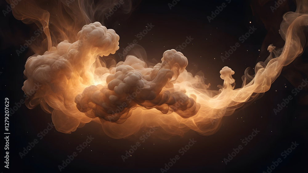 Poster mystical cloud formation: an ethereal swirl of luminous clouds dances against a dark, textured backd