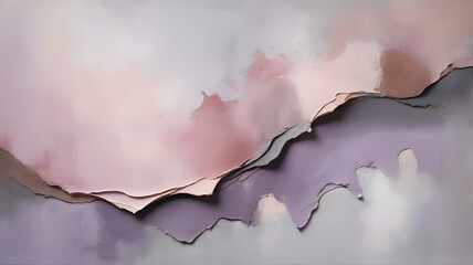Obraz premium Abstract Mountainscape: A captivating abstract artwork showcasing a stylized mountain range rendered in soft, muted hues of lavender, rose, and gray.