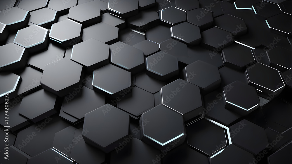 Poster hexagonal abstraction: a captivating, photorealistic display of geometric shapes, meticulously arran