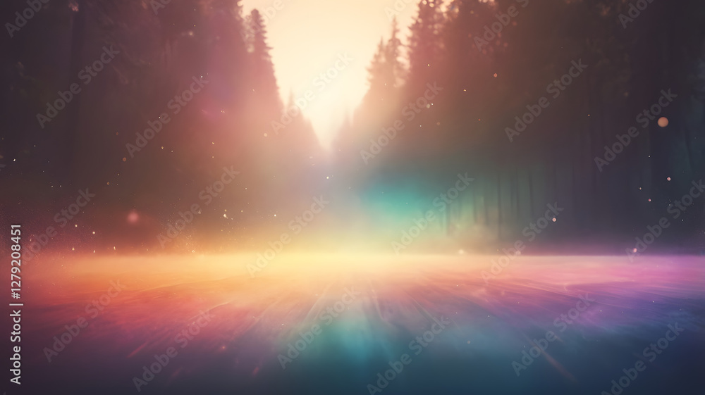Aufkleber mystical forest light: a captivating image of a forest bathed in an ethereal and multicolored light 