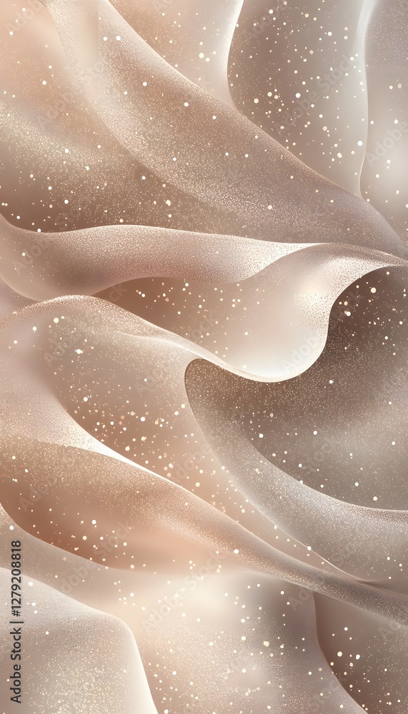 Poster abstract beige fabric with sparkles undulating in a gentle flow