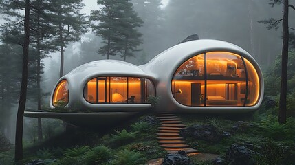 Family home covered by a glowing protective dome concept