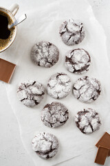 Homemade chocolate cracks cookies on white