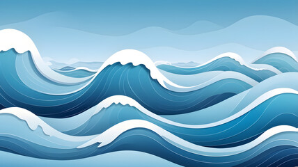 Ocean Waves Abstract: Captivating abstract illustration of stylized ocean waves in varying shades of blue, creating a sense of movement and serenity.