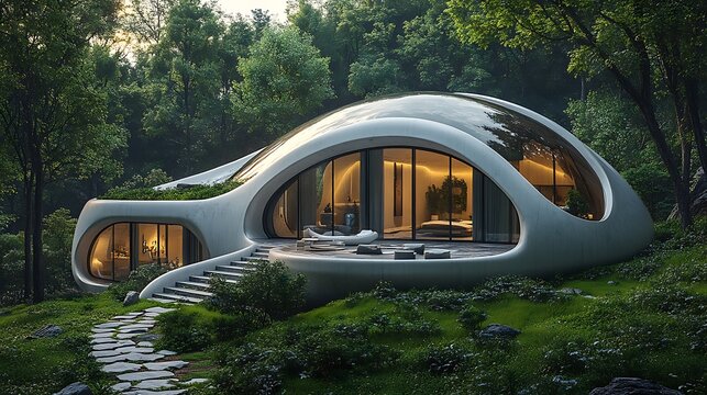 Secure futuristic home resting safely under a clear protective dome