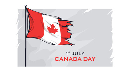 Happy Canada Day features an illustration of a waving Canadian flag in the concept of commemorating Canada's big day, July 1st.