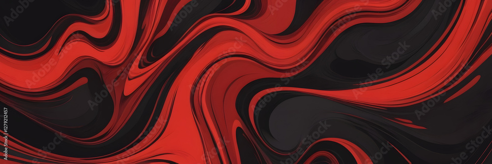 Poster dynamic swirls in red and black: a captivating composition of fluid swirls in contrasting shades of 