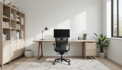 Modern Home Office Space with Desk and Chair in Bright Environment