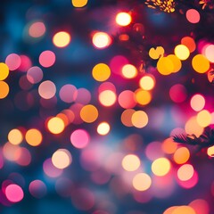 Fototapeta premium A colorful blur of festive lights in warm hues of pink, orange, and yellow, creating a joyful, celebratory ambiance.