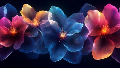 Glowing flowers, dark background, design