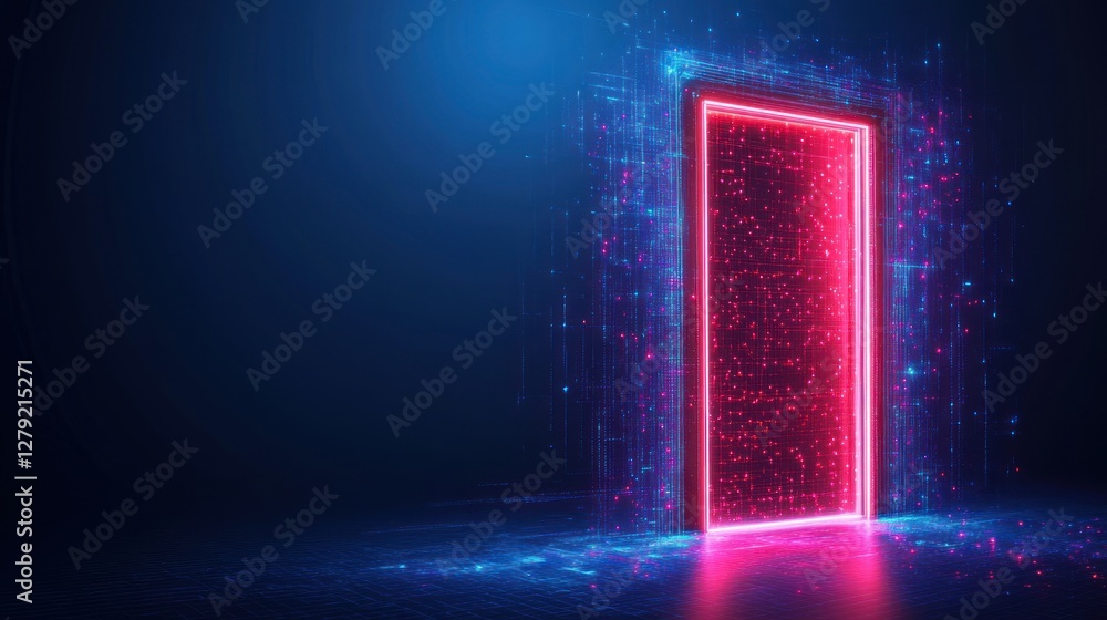 Poster digital gateway neon portal illuminated cyber space