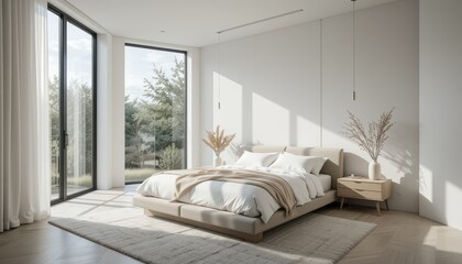 Spacious Modern Bedroom Design with Natural Light and Minimalist Decor