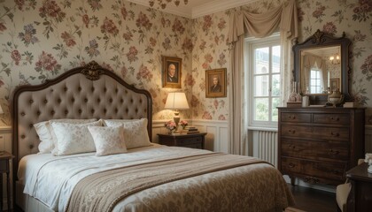 Elegant Floral Bedroom Design with Classic Furniture and Decor