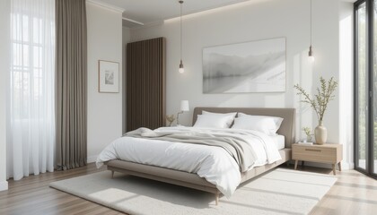 Elegant Minimalist Bedroom Design with Natural Light and Warm Tones