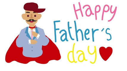 Superhero dad posing confidently in a "Happy Father's Day" theme, symbolizing strength, love, and celebration of fatherhood.
