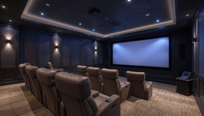 Elegant Home Theater Room with Comfortable Seating and Screen