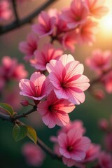 Obraz premium Adenium tree with blooming flowers in warm light, blossoms, tree, adenium