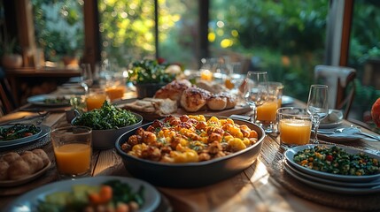 Obraz premium Cozy and warm dining table featuring a nutritious homemade meal