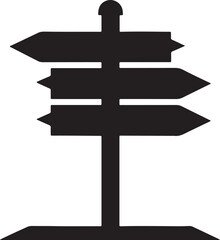 direction arrow wooden road sign board silhouette, black and white silhouette, vector and illustration