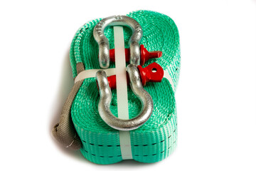 Car towing stop with metal shackles included. Car recovery kit with bow-shaped bracket and towing...