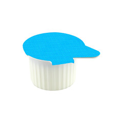 Portion packs with cream. Yogurt containers, pudding cups, lids. Dairy desserts, yoghurts in...