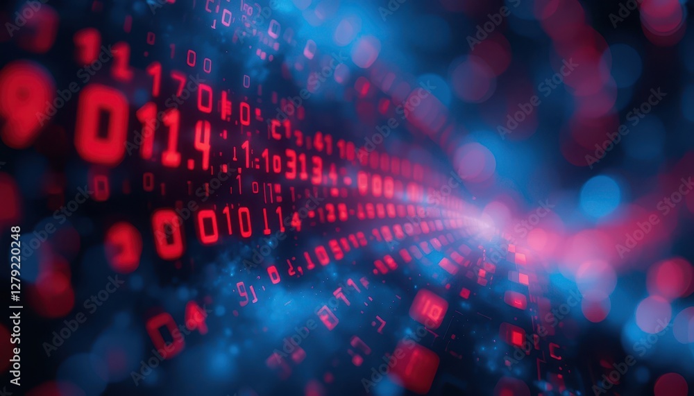 Aufkleber abstract digital data flow with red and blue bokeh lights