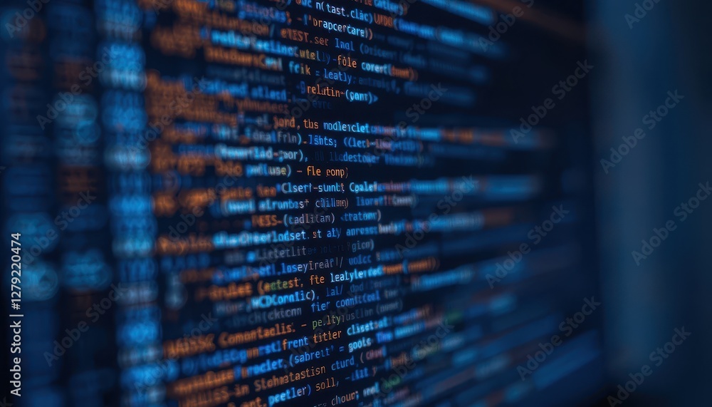 Poster close-up of colorful computer code on a dark background