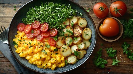 Cozy mealtime with a nourishing home cooked dish on a rustic wooden table