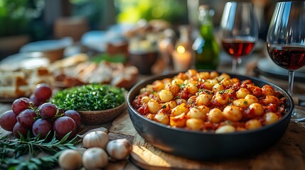 Cozy mealtime with a nourishing home cooked dish on a rustic wooden table