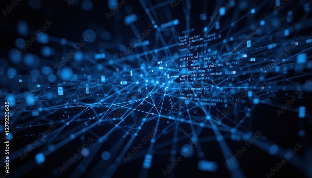 Poster digital network concept with blue lines and data points in 3d space