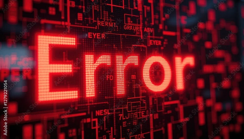 Poster digital error message on a circuit board background in red color