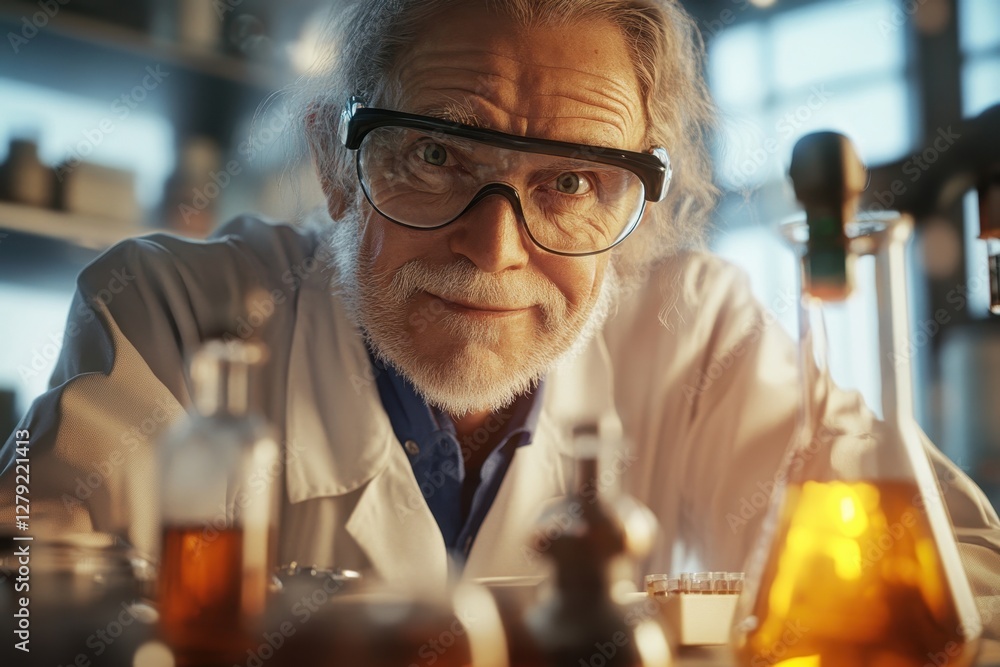 Poster experienced scientist conducting experiments in a well-equipped laboratory setting