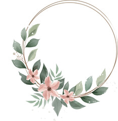 Watercolor floral wreath with golden circle