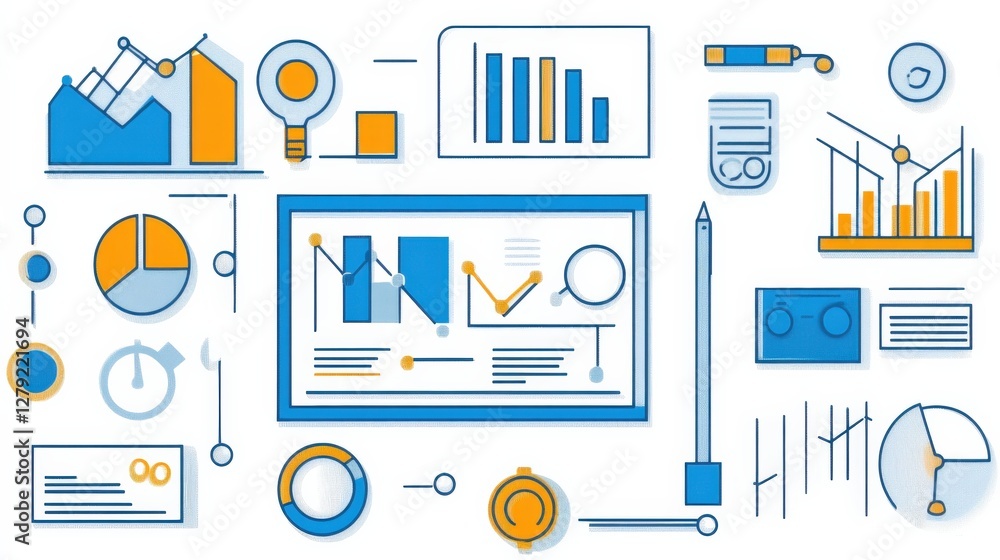 Poster colorful infographic depicting various data visualizations, charts, and graphs for analysis