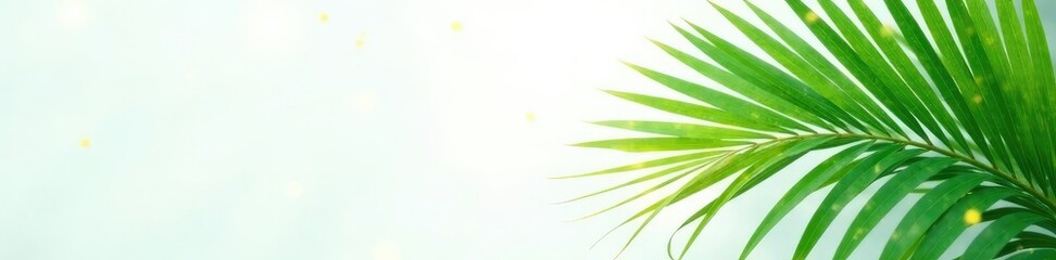 Obraz premium Green palm leaf on white background with highlights, green, nature