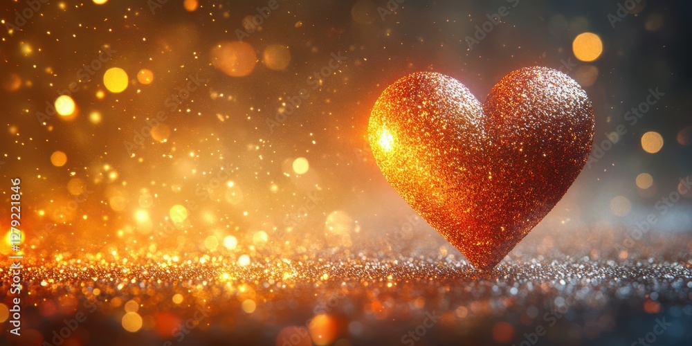 Poster sparkling heart symbol shines against a blurred golden background in an atmospheric setting for roma