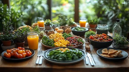 Cozy and rustic dining table with a freshly made plant based meal