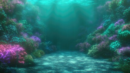 Naklejka premium Underwater scene filled with vibrant coral reefs and soft, shimm