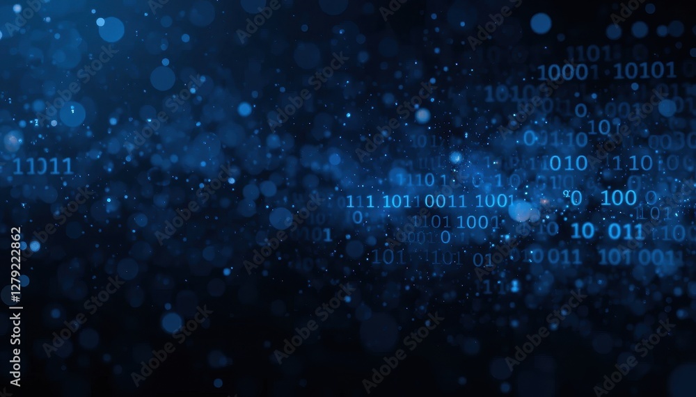 Poster abstract digital background with binary code and soft blue lights
