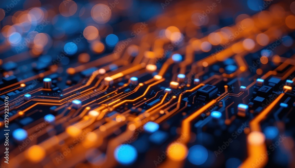 Poster abstract technology background with glowing circuit patterns