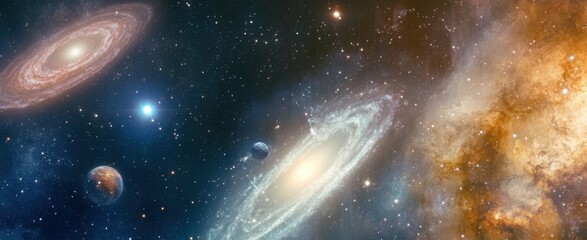 Stunning Cosmic Landscape: Galaxies, Nebulae, and Planets in Deep Space